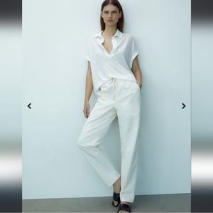 Massimo Dutti Adjustable Waist Cotton Trousers